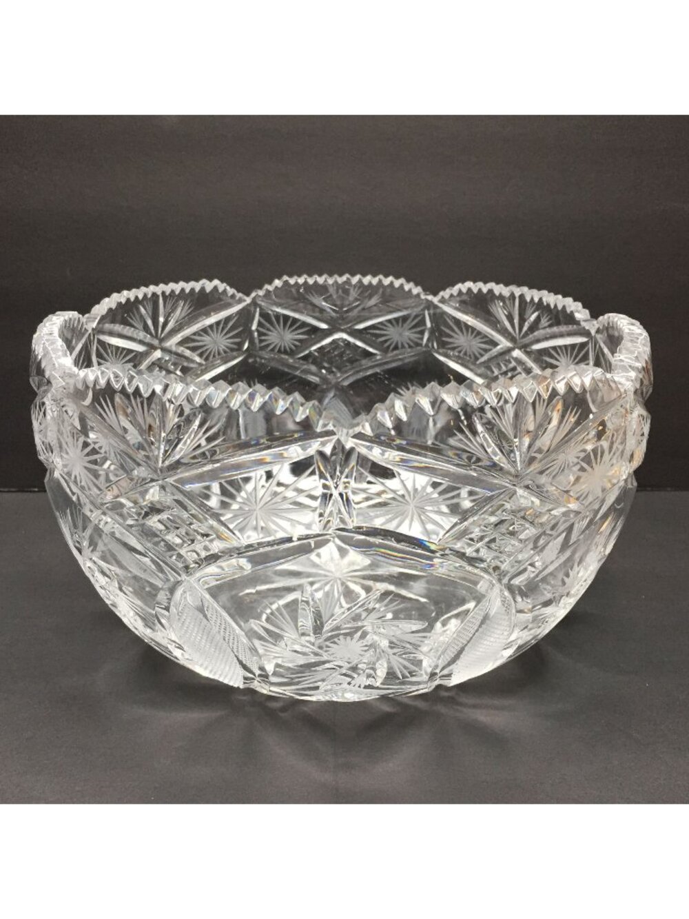 Vintage 1950s Crystal Sawtooth Rim Starburst Glass Serving Bowl Candy Fruit Host